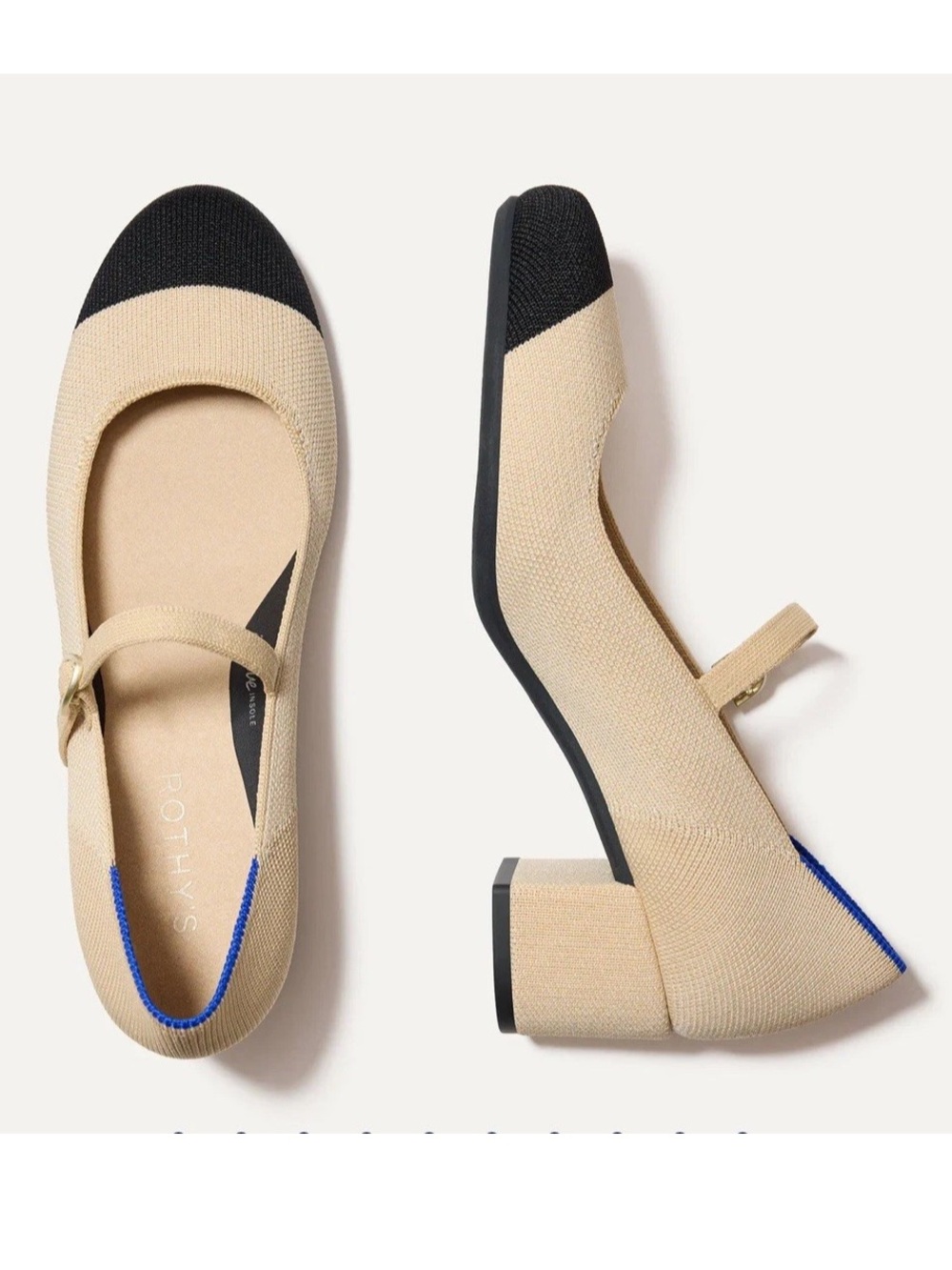 Rothy's The Mary Jane Block Heel cream captoe NEW Size 8.5